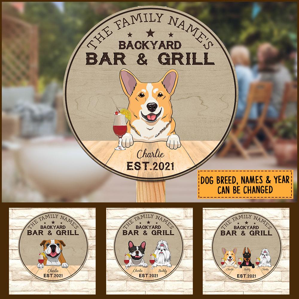Dog Backyard Bar & Grill - Funny Personalized Dog Wood Sign.