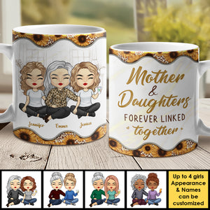 Mère et filles liées à jamais - Cadeau pour maman, tasse personnalisée