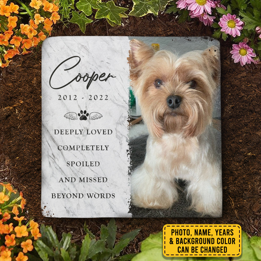Custom Photo Square Shaped Memorial Stone - Personalized Pet Memorial Sympathy Gifts For Dogs, Cats, Loss Of Dog - Deeply Loved