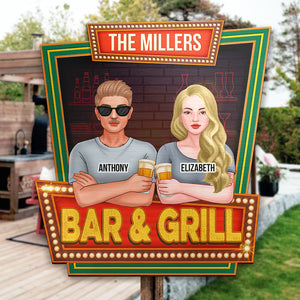Family Bar Area Couple Drinking - Gift For Couples, Husband Wife, Personalized Shaped Wood Sign