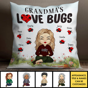 Grandma's Love Bugs - Gift For Grandma, Personalized Pillow.