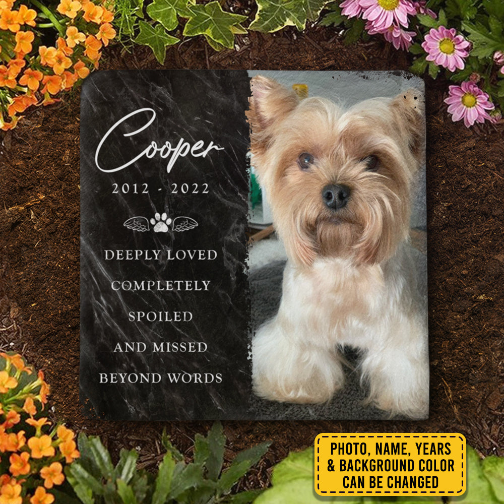 Custom Photo Square Shaped Memorial Stone - Personalized Pet Memorial Sympathy Gifts For Dogs, Cats, Loss Of Dog - Deeply Loved
