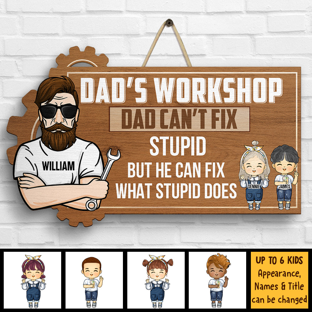 L'atelier de papa : il peut réparer ce que fait le stupide - Cadeau pour papa, grand-père - Panneau en bois personnalisé
