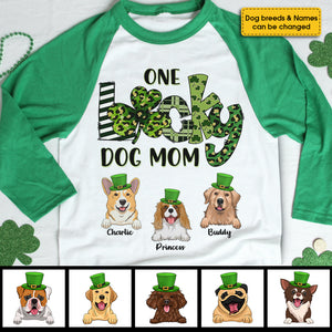 One Lucky Dog Mom - Personalized St. Patrick's Day Unisex Raglan Shirt.
