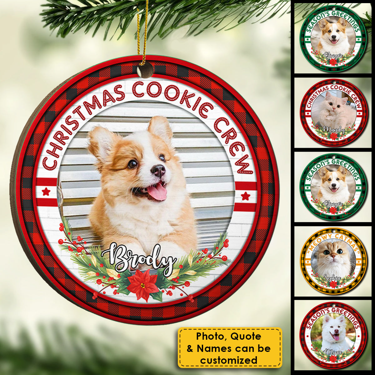 Merry Woofmas - Meowy Catmas - Upload Pet Photo - Personalized Round Ornament.