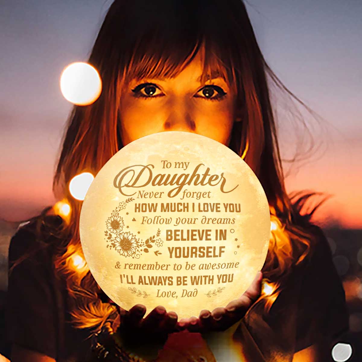 Je serai toujours avec toi - Lampe de lune - À ma fille, cadeau pour fille, cadeau de papa pour fille, cadeau d'anniversaire pour fille, cadeau de Noël