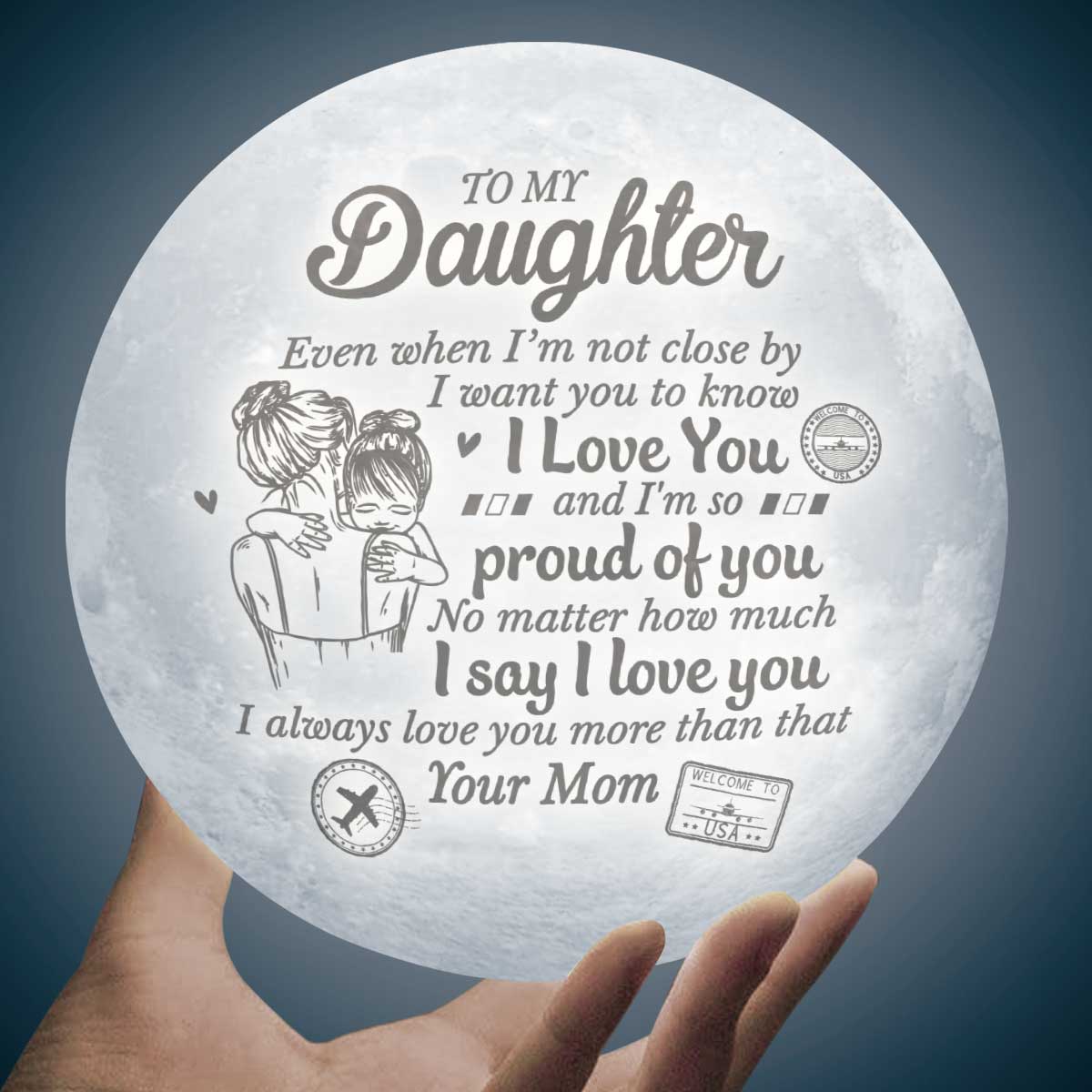Je t'aimerai toujours plus que ça - Lampe Lune - À ma fille, Cadeau pour fille, Cadeau de maman pour fille, Cadeau d'anniversaire pour fille, Cadeau de Noël