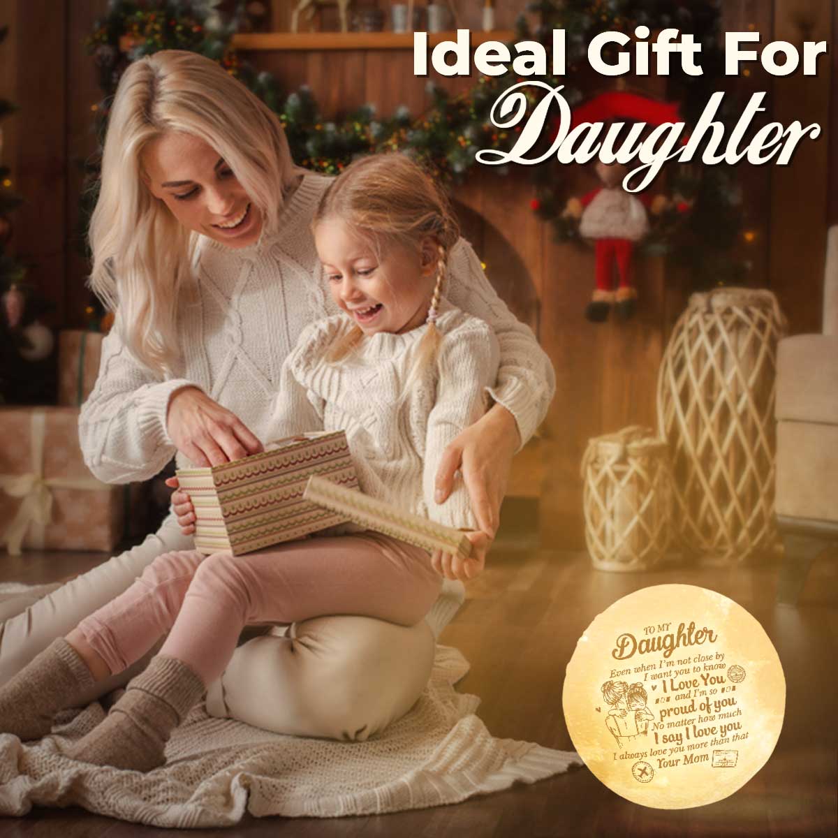 Je t'aimerai toujours plus que ça - Lampe Lune - À ma fille, Cadeau pour fille, Cadeau de maman pour fille, Cadeau d'anniversaire pour fille, Cadeau de Noël
