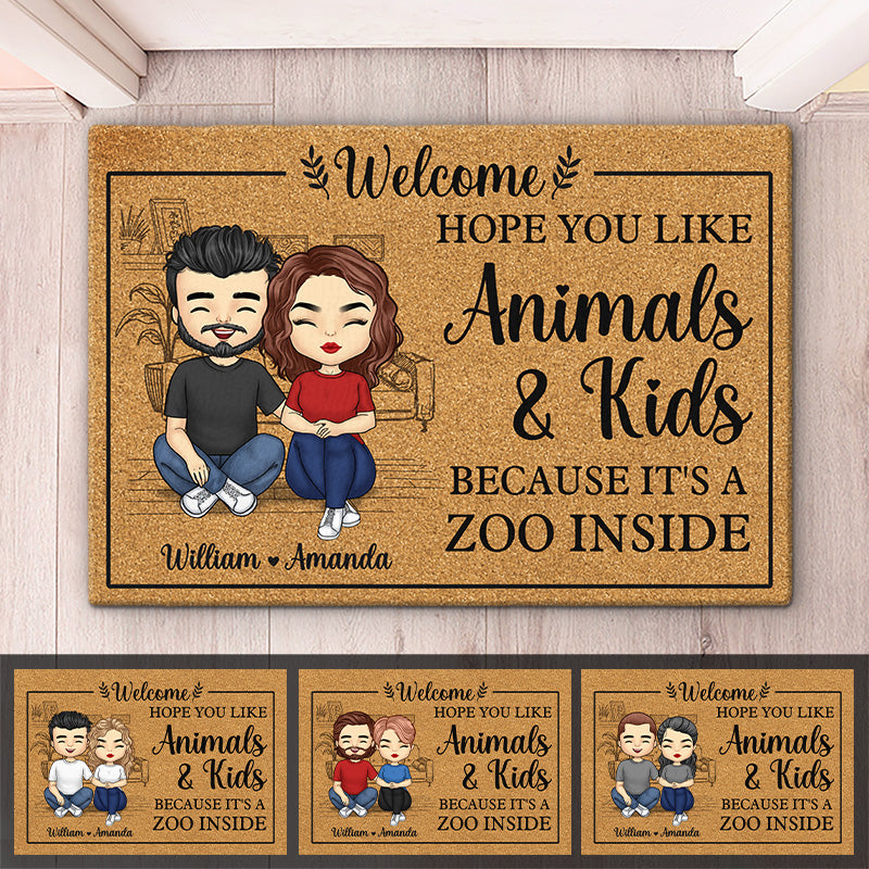 J'espère que vous aimez, c'est un zoo à l'intérieur - Tapis décoratif personnalisé pour couple - Cadeau pour mari et femme
