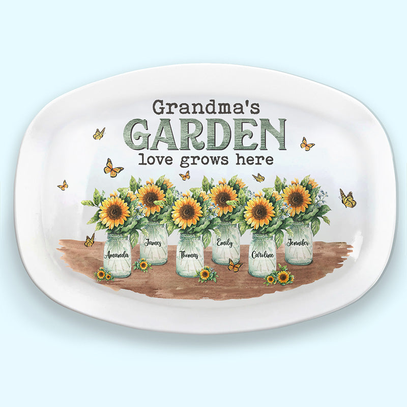 L'amour du jardin de grand-mère pousse ici - Plateau personnalisé familial - Cadeau de fête des mères et d'anniversaire pour grand-mère