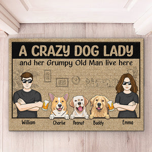 Crazy Dog Lady And Her Grumpy Old Man - Dog & Cat Personalized Custom Decorative Mat - Gift For Pet Lovers, Pet Owners