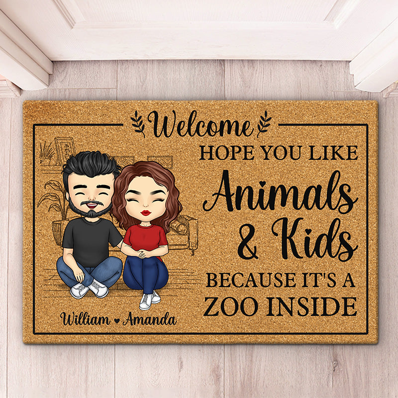 J'espère que vous aimez, c'est un zoo à l'intérieur - Tapis décoratif personnalisé pour couple - Cadeau pour mari et femme