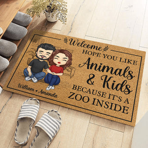 J'espère que vous aimez, c'est un zoo à l'intérieur - Tapis décoratif personnalisé pour couple - Cadeau pour mari et femme