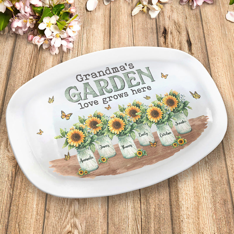L'amour du jardin de grand-mère pousse ici - Plateau personnalisé familial - Cadeau de fête des mères et d'anniversaire pour grand-mère