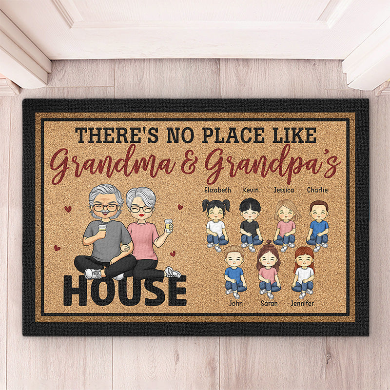 Bienvenue chez grand-mère et grand-père - Tapis décoratif personnalisé pour la famille - Cadeau pour grand-mère et grand-père