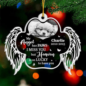 Photo personnalisée « Mon ange a des pattes » – Ornement commémoratif personnalisé – Forme personnalisée en acrylique – Cadeau de Noël, cadeau de condoléances pour les propriétaires d'animaux et les amoureux des animaux
