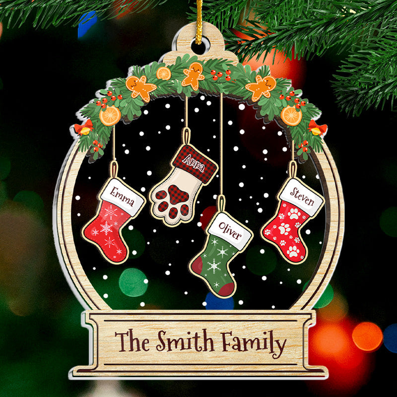 Jolies chaussettes à suspendre - Décoration familiale personnalisée - Boule à neige en acrylique - Cadeau de Noël pour les membres de la famille