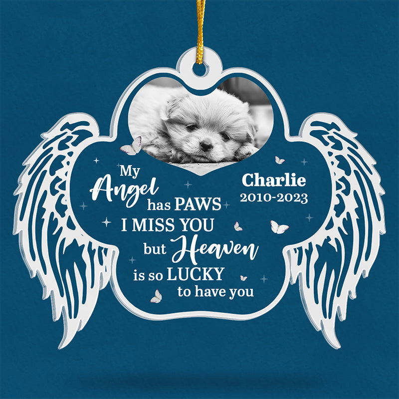 Photo personnalisée « Mon ange a des pattes » – Ornement commémoratif personnalisé – Forme personnalisée en acrylique – Cadeau de Noël, cadeau de condoléances pour les propriétaires d'animaux et les amoureux des animaux