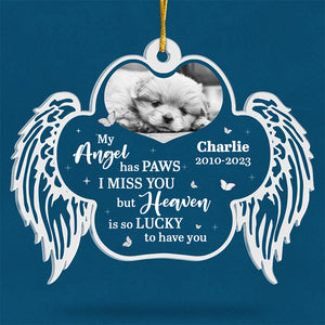 Photo personnalisée « Mon ange a des pattes » – Ornement commémoratif personnalisé – Forme personnalisée en acrylique – Cadeau de Noël, cadeau de condoléances pour les propriétaires d'animaux et les amoureux des animaux