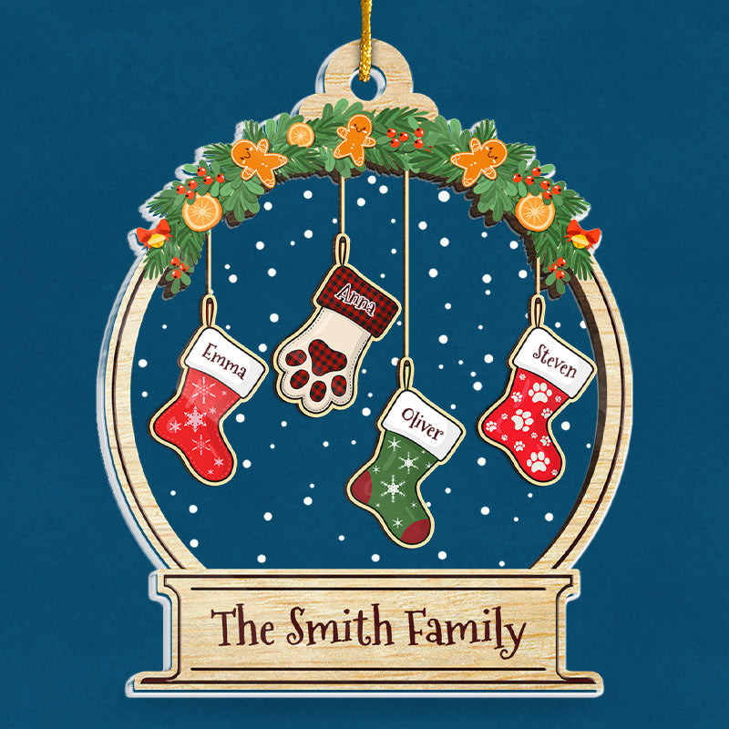 Jolies chaussettes à suspendre - Décoration familiale personnalisée - Boule à neige en acrylique - Cadeau de Noël pour les membres de la famille