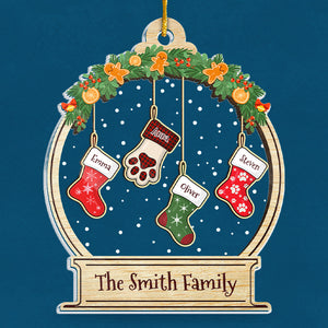 Jolies chaussettes à suspendre - Décoration familiale personnalisée - Boule à neige en acrylique - Cadeau de Noël pour les membres de la famille