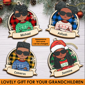 African American Kids Celebrate Christmas - Personalized Shaped Ornament.